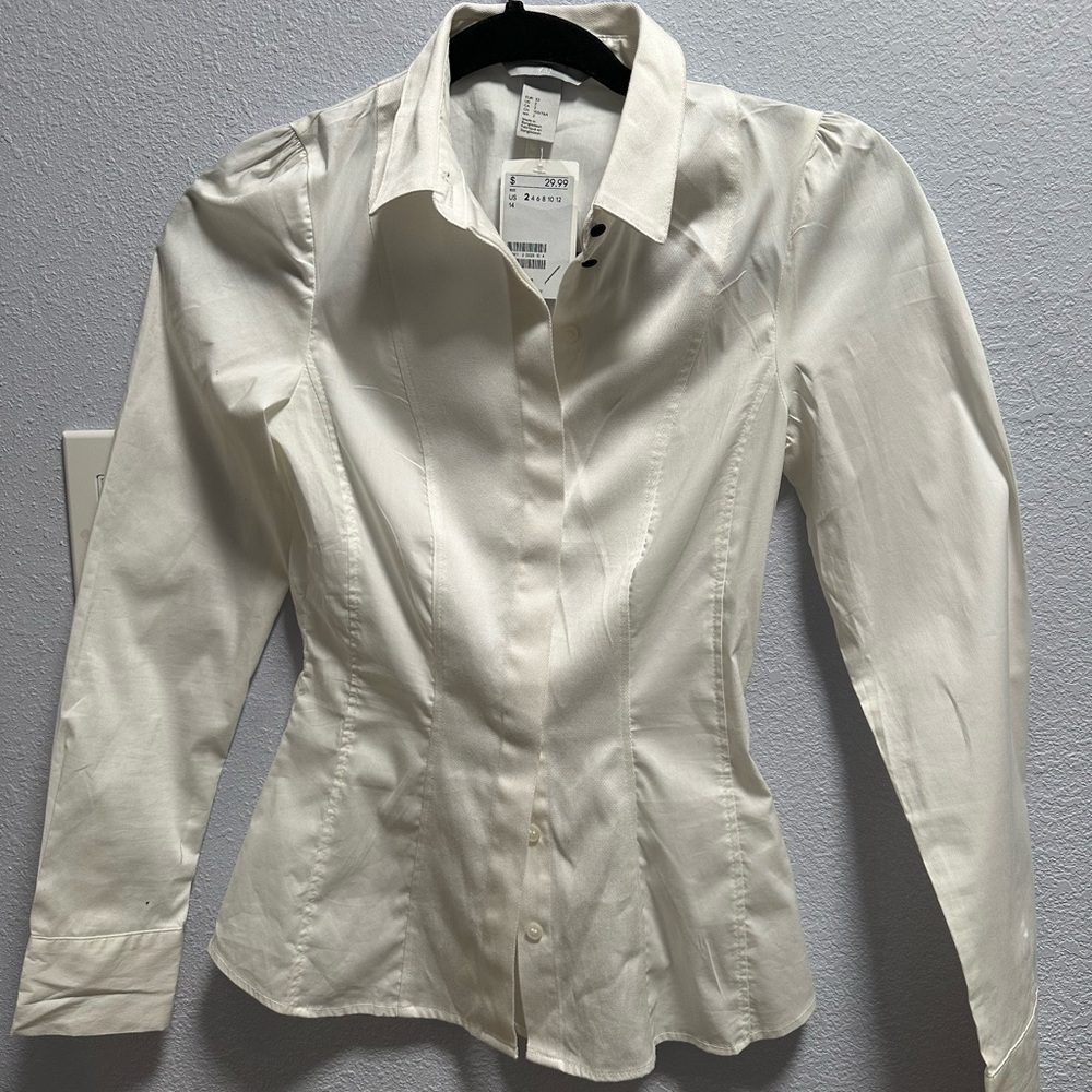 Express Cream Button-Up Blouse